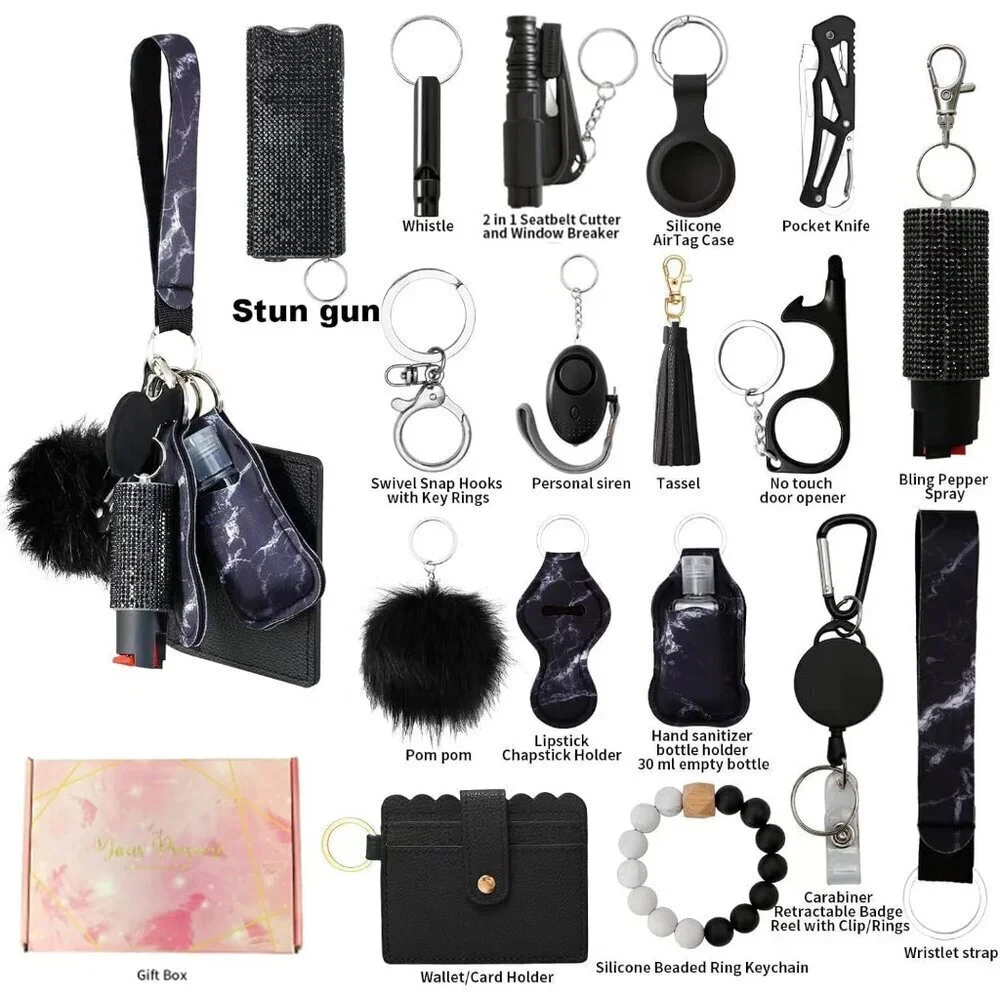 Wristlet Keychain Set with Wallet Card Holder Bottle Opener for Women
